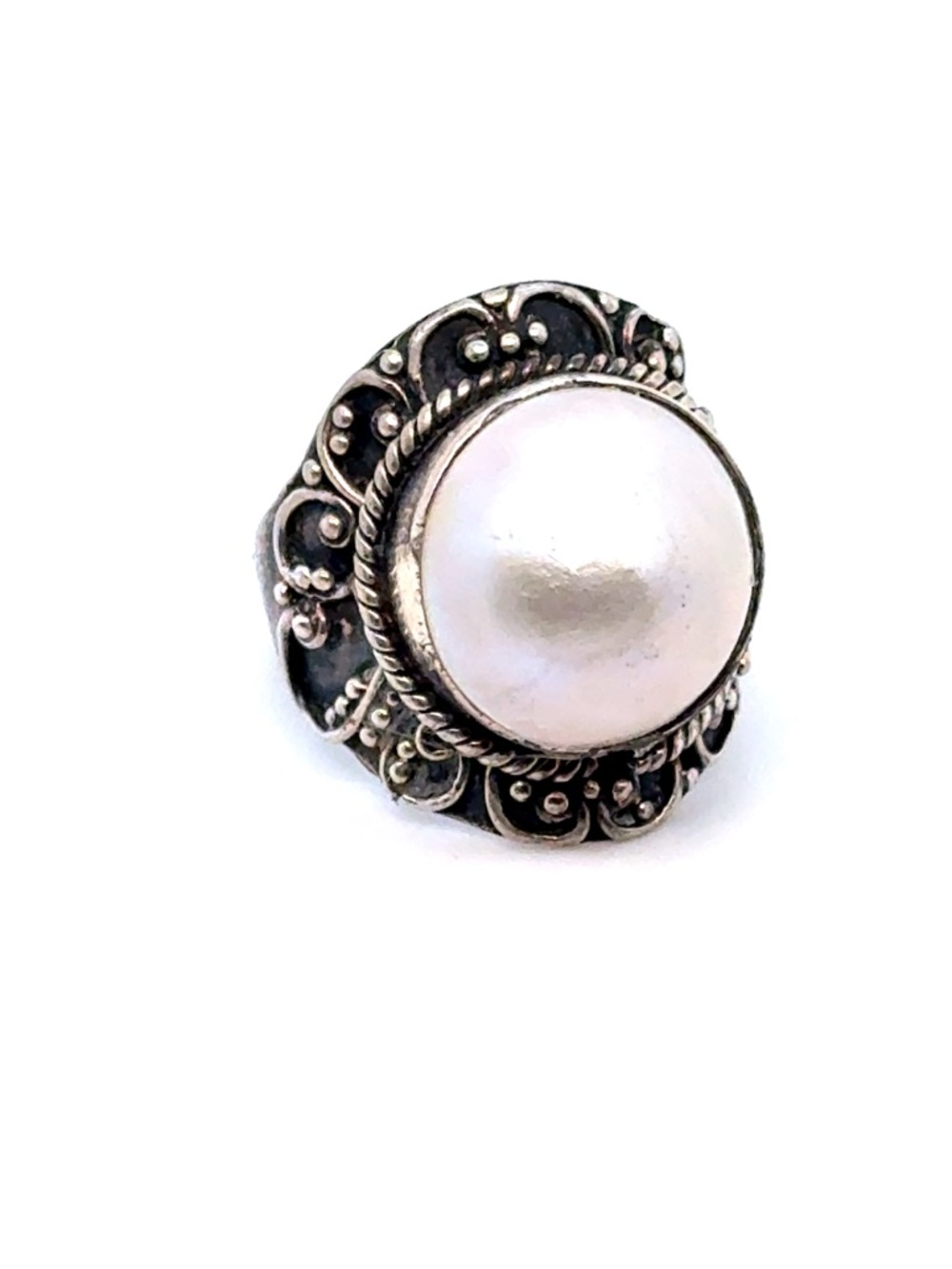 Sterling Silver 925‎ Pearl Cocktail Ring